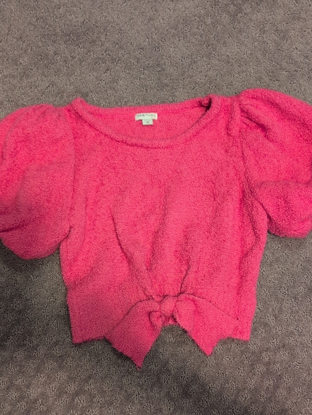 HABITUAL Pink Fuzzy Balloon Puff Sleeve Tie Front Crop Top - Size 10